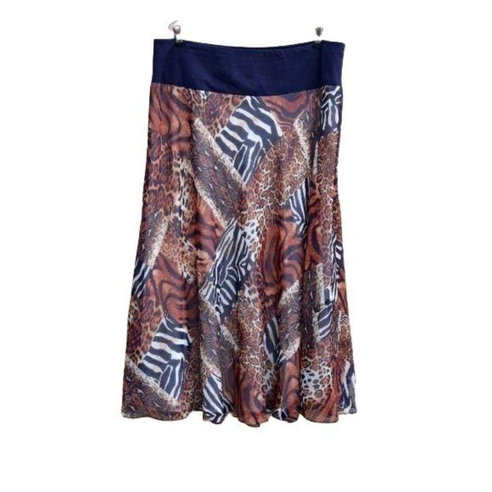 Jones New York Skirt Sheer Full‎ Flowy Maxi Multimedia Animal Patchwork Sz XL